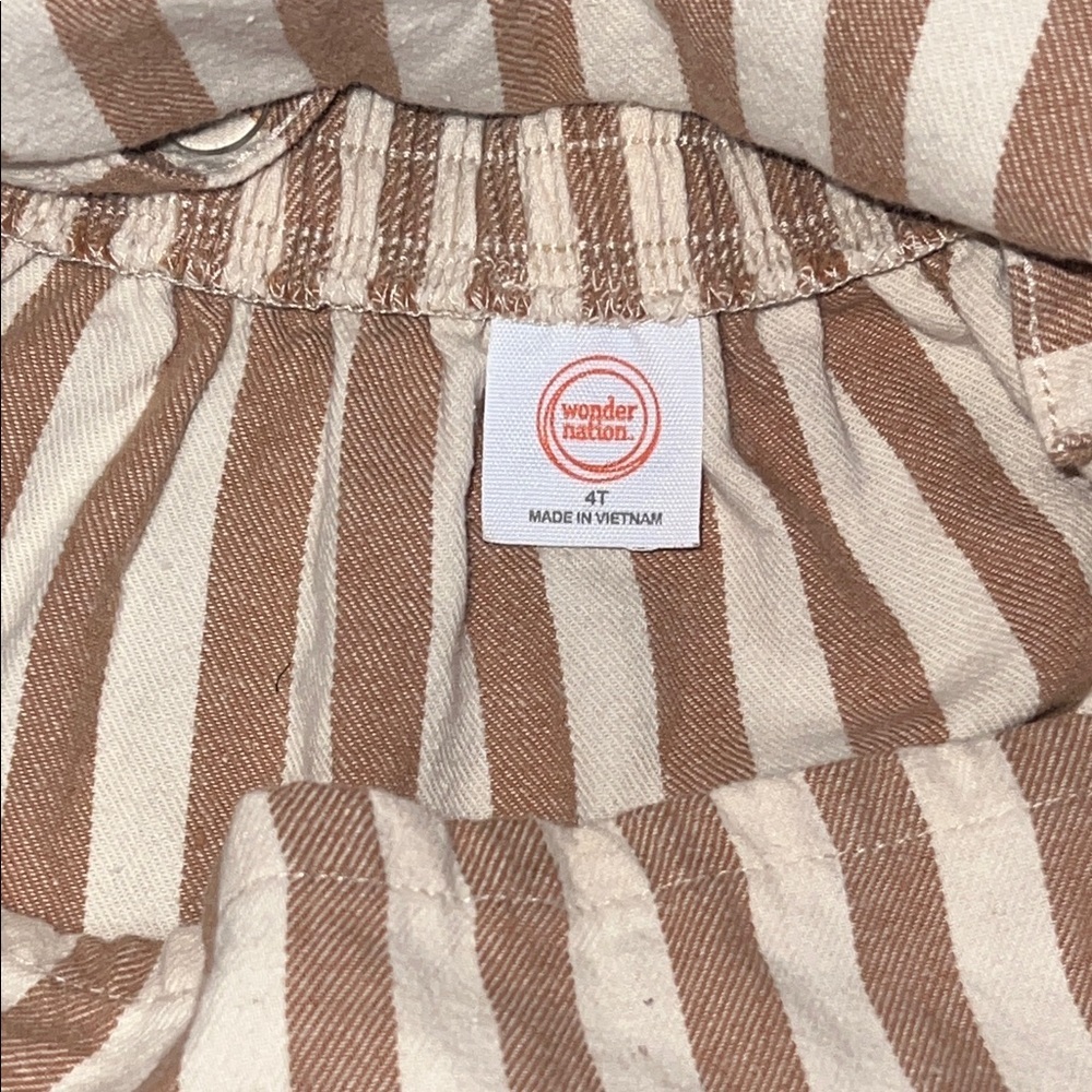 Wonder Nation Tan and White Striped Kids Overalls - Picture 2 of 6